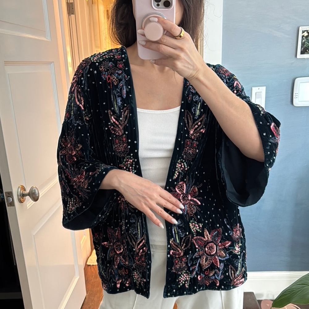 Zara Velvet Kimono with Sequin Embellishments